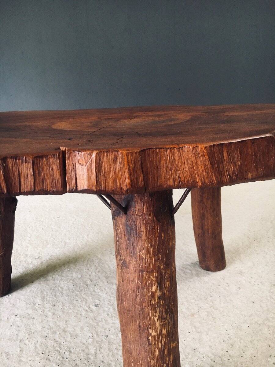 Handcrafted Teak Tree Trunk Tripod Coffee Table, 1960s