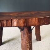 Handcrafted Teak Tree Trunk Tripod Coffee Table, 1960s