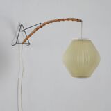 Danish wall lamp with wooden arch and pearl shade lampshade, 1960s