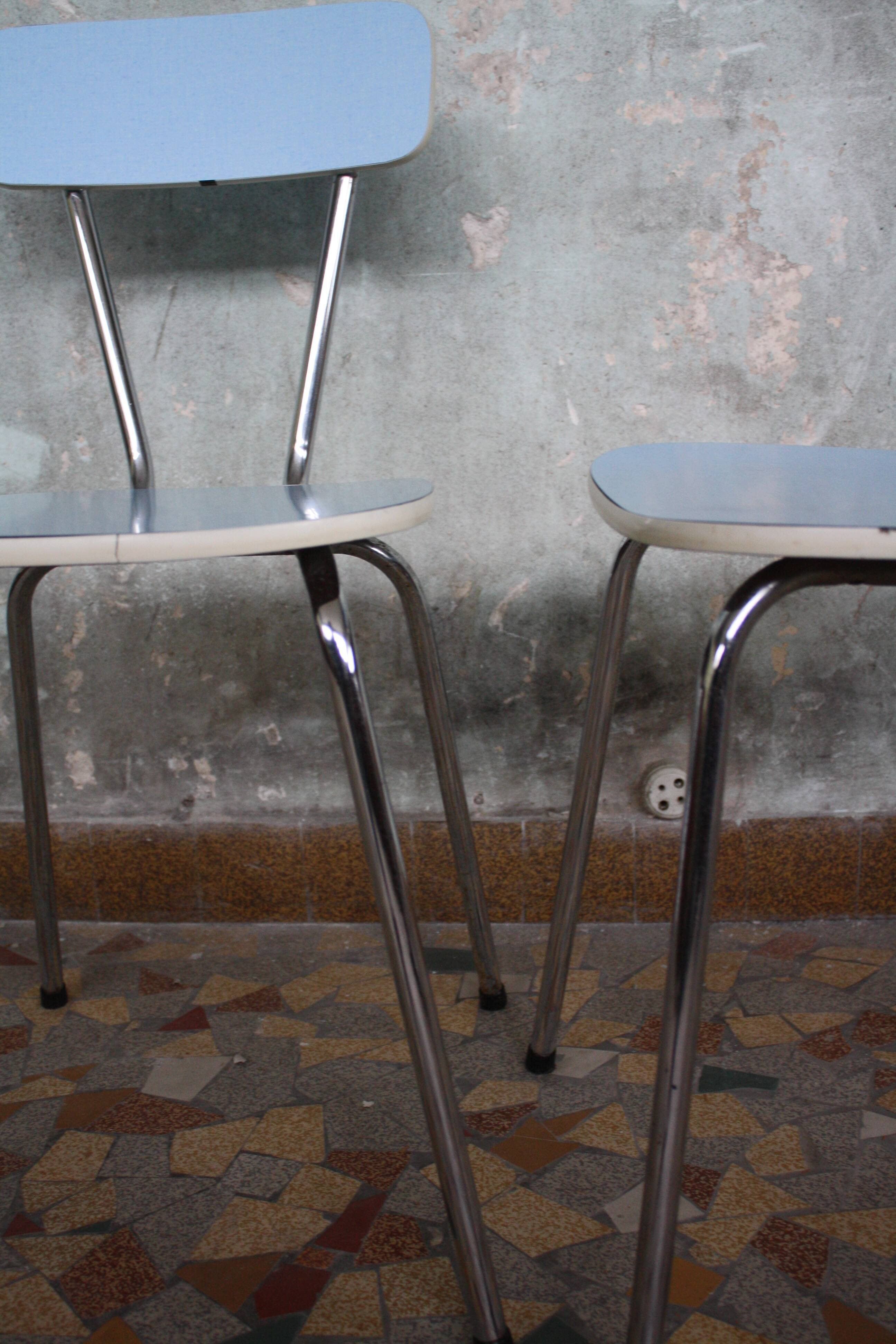 Pair of blue vintage formica kitchen chairs