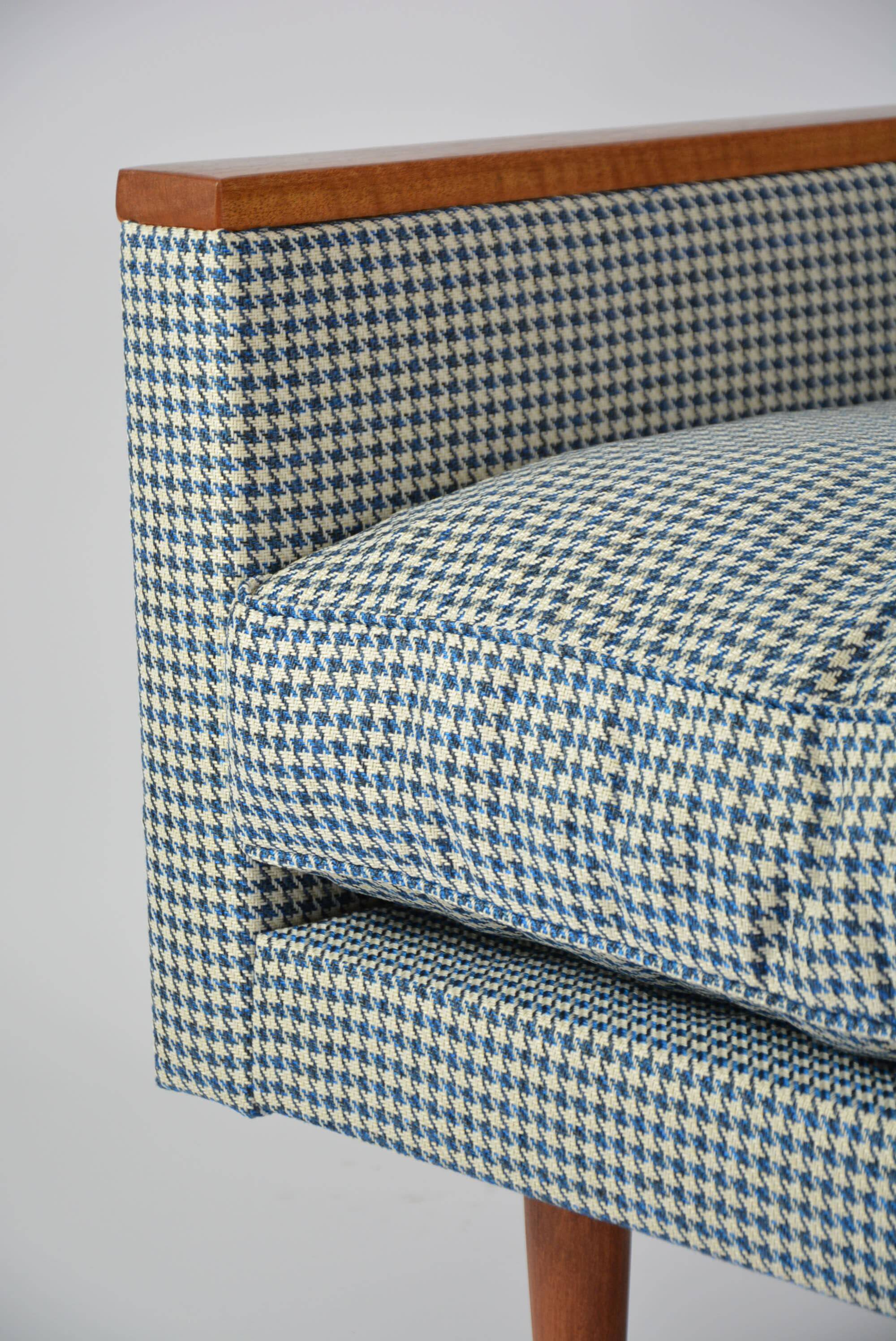 Blue houndstooth square armchairs