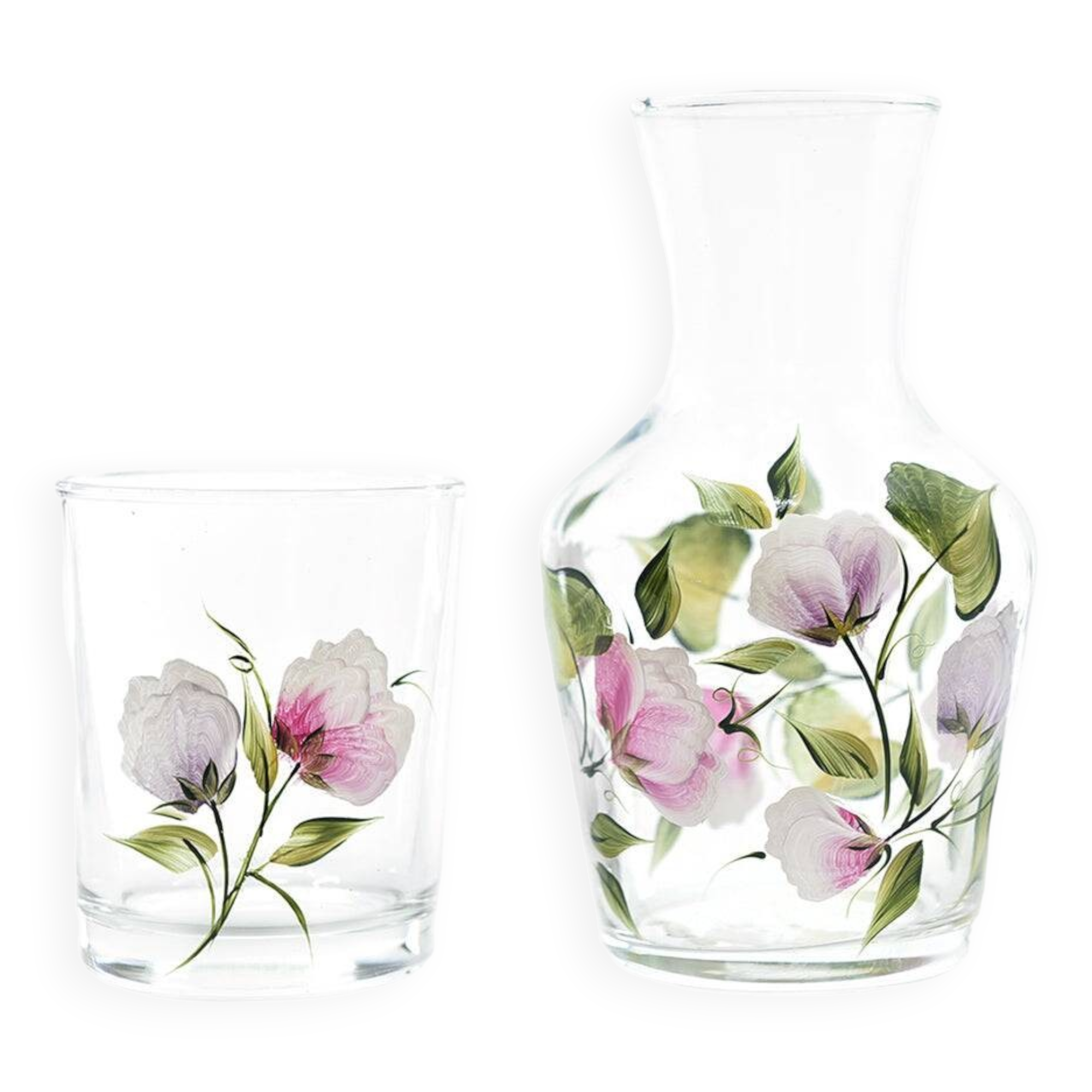 Carafe et gobelet aux pois de senteur