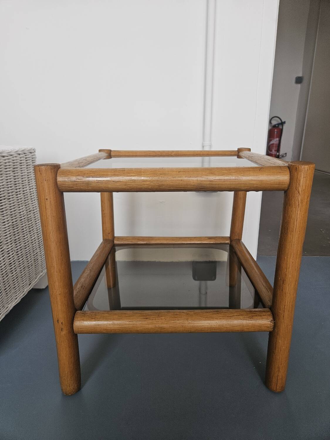 Glass and rattan table