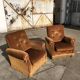 Pair of toad armchairs in old gold velvet