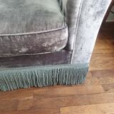 Canapé style Chesterfield vintage bleu gris velours