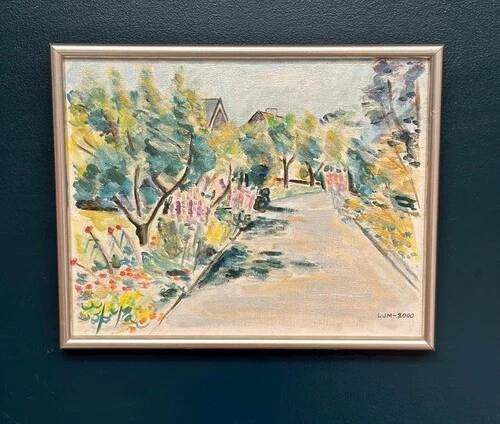 Swedish Oil on Canvas “Landscape” by Lena Jenny Malmajo,Vintage & Framed 46×37cm