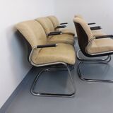 Suite of 5 armchairs with Steelcase Strafor armrests in chrome metal and wool fabric from the years