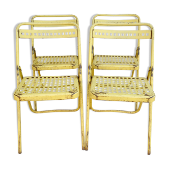 4 folding chairs in Plichaise metal from the Souvignet brand, 60s