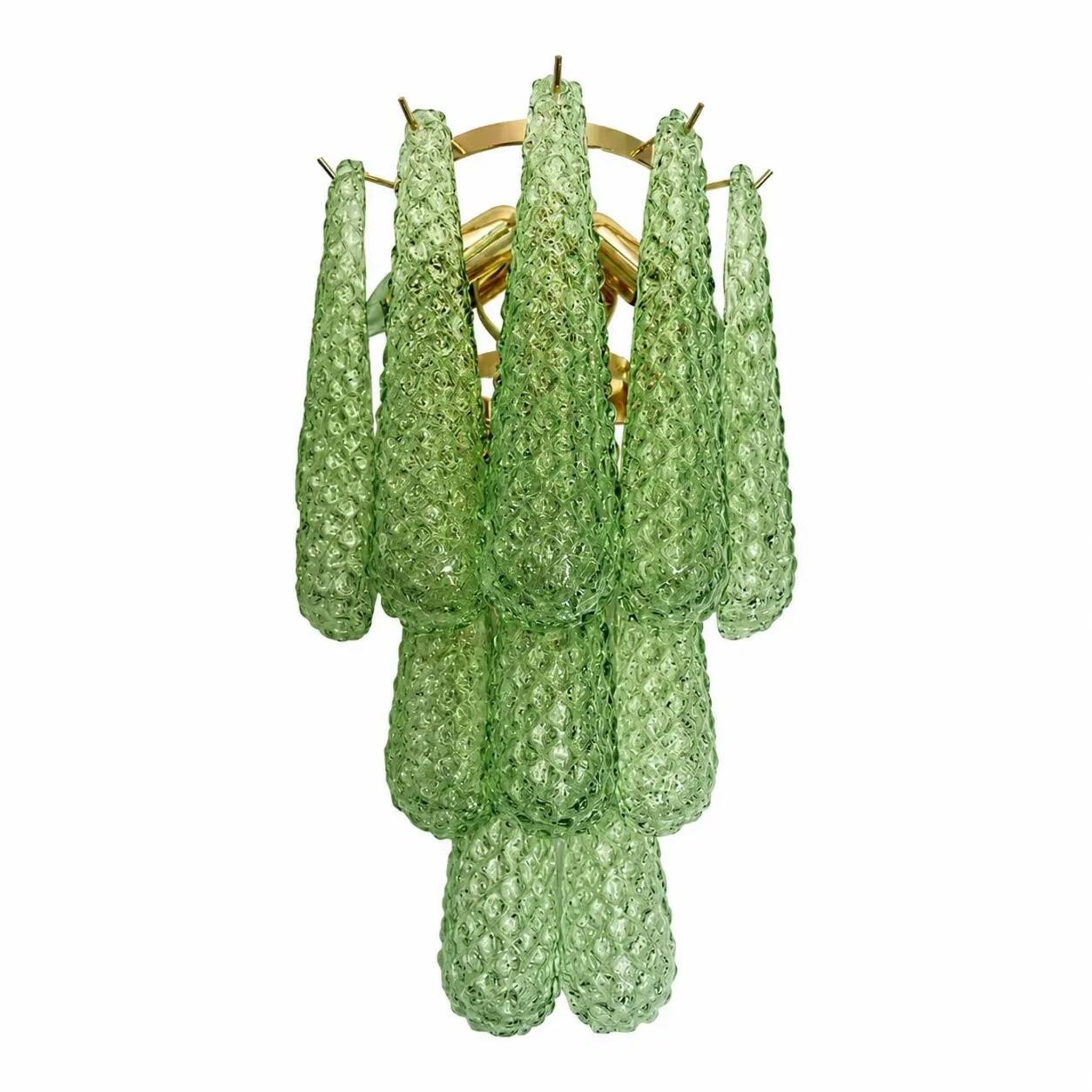 Graniglia Green “Conchiglie” Murano Glass Gold Wall Sconce by Simoeng Lot o