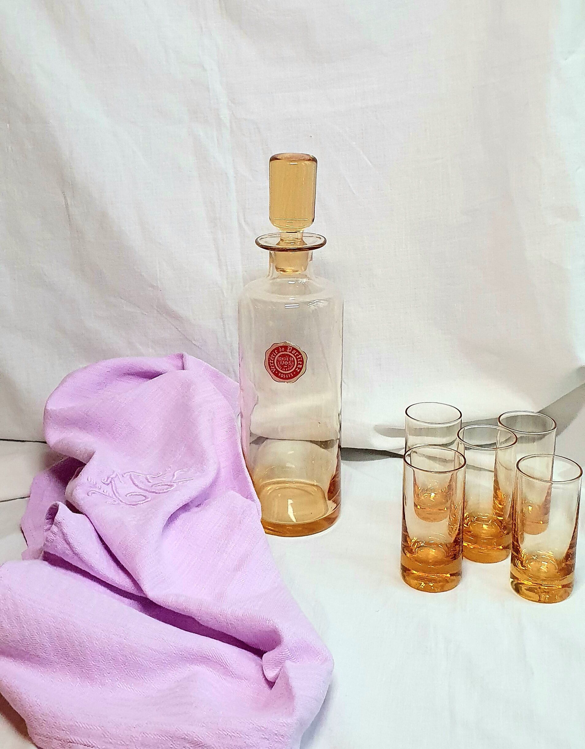 Portieux crystal decanter and its 5 glasses