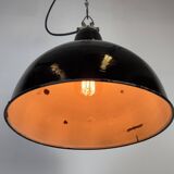 Industrial Black Enamel Factory Lamp with Cast Iron Top, 1950s