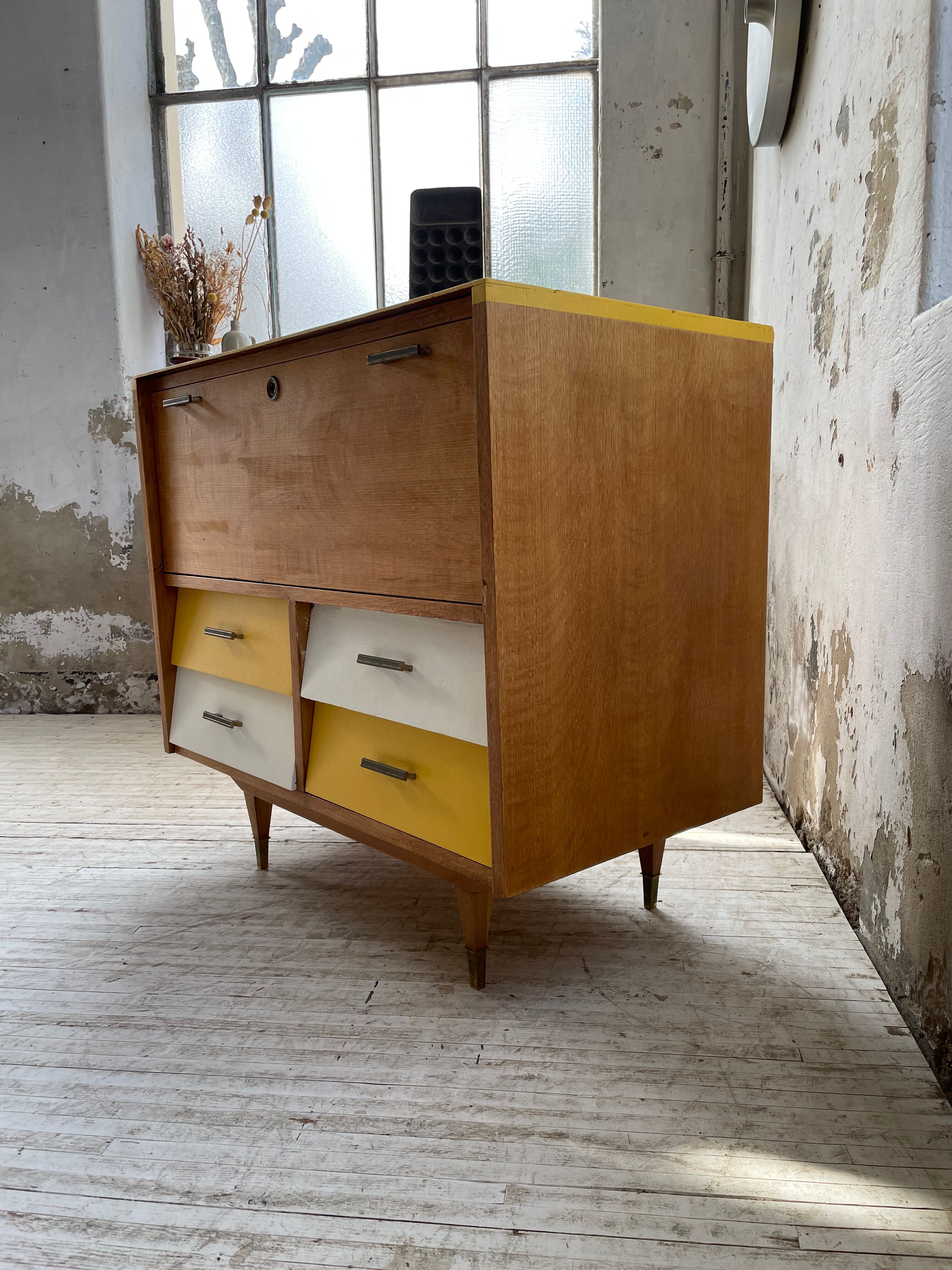Furniture chest of drawers two-tone 60s