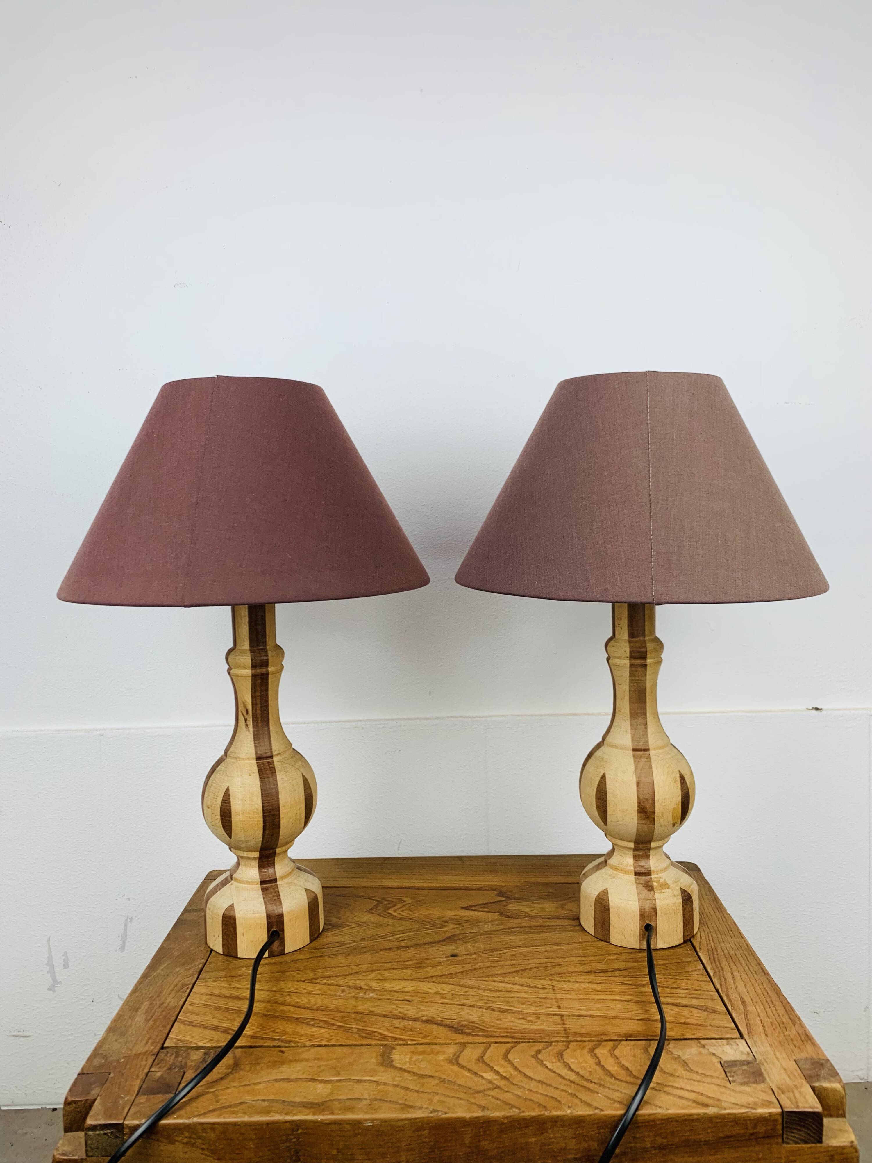 Pair of vintage turned wood lamps