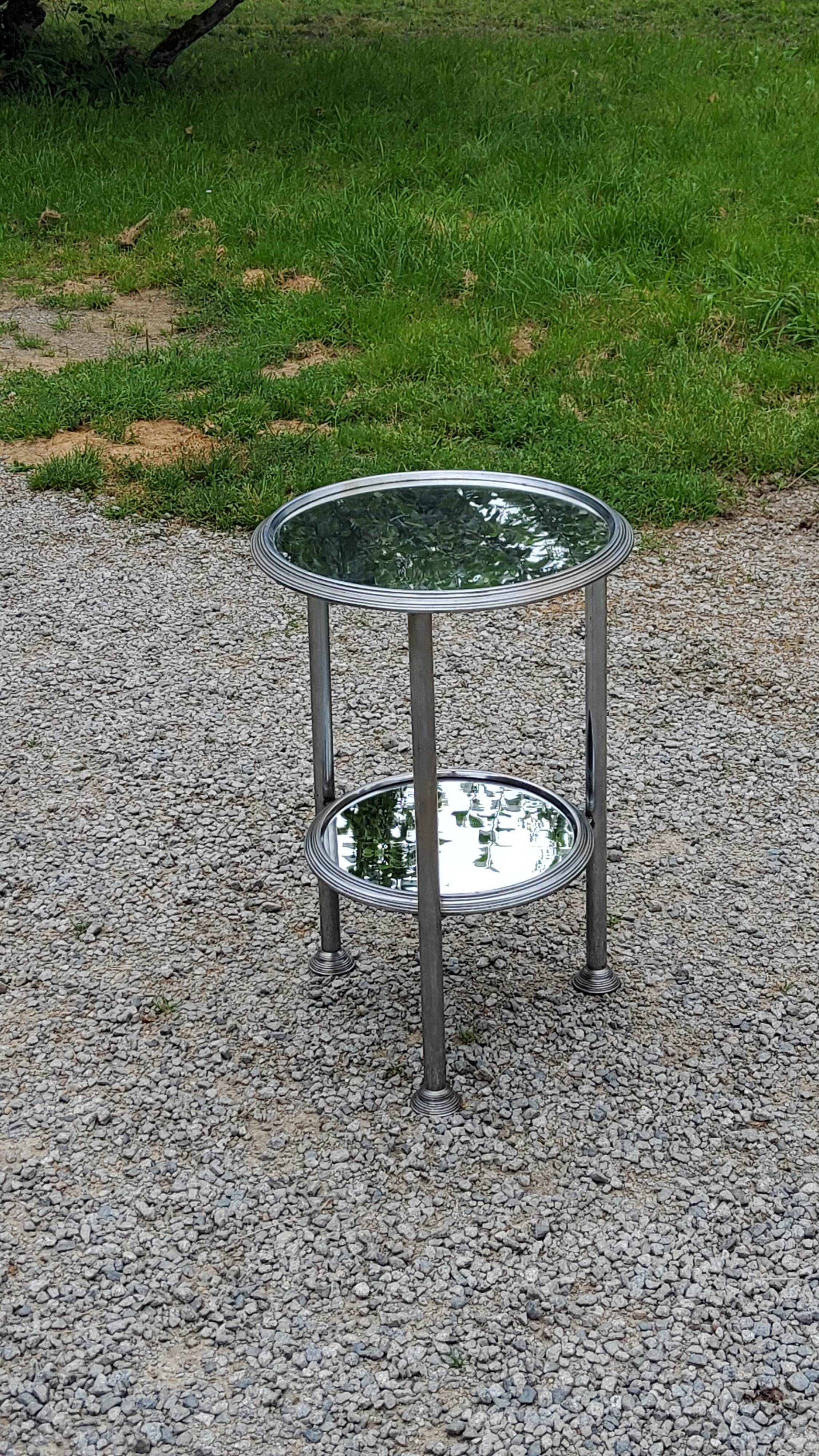 Art Deco side table, end table in chromed metal and mirror, 1930