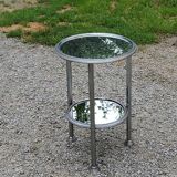 Art Deco side table, end table in chromed metal and mirror, 1930