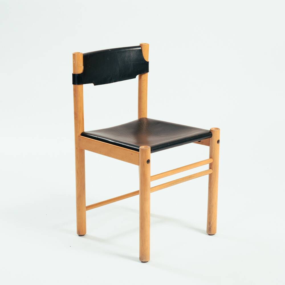 Ibisco hideleather beech stick chairs, Italy 1970, set of 2