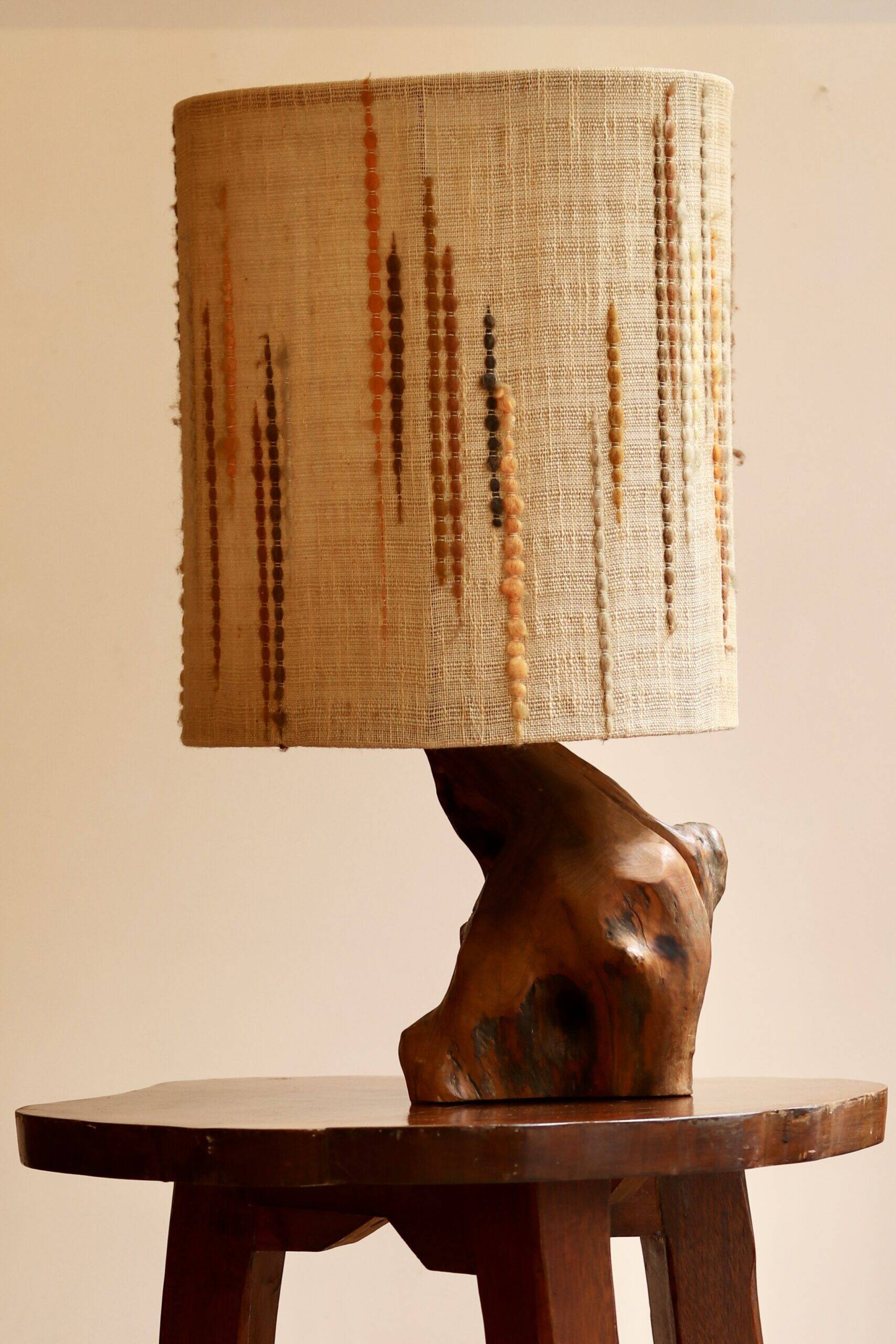 Large 1960s lamp made of olive wood.