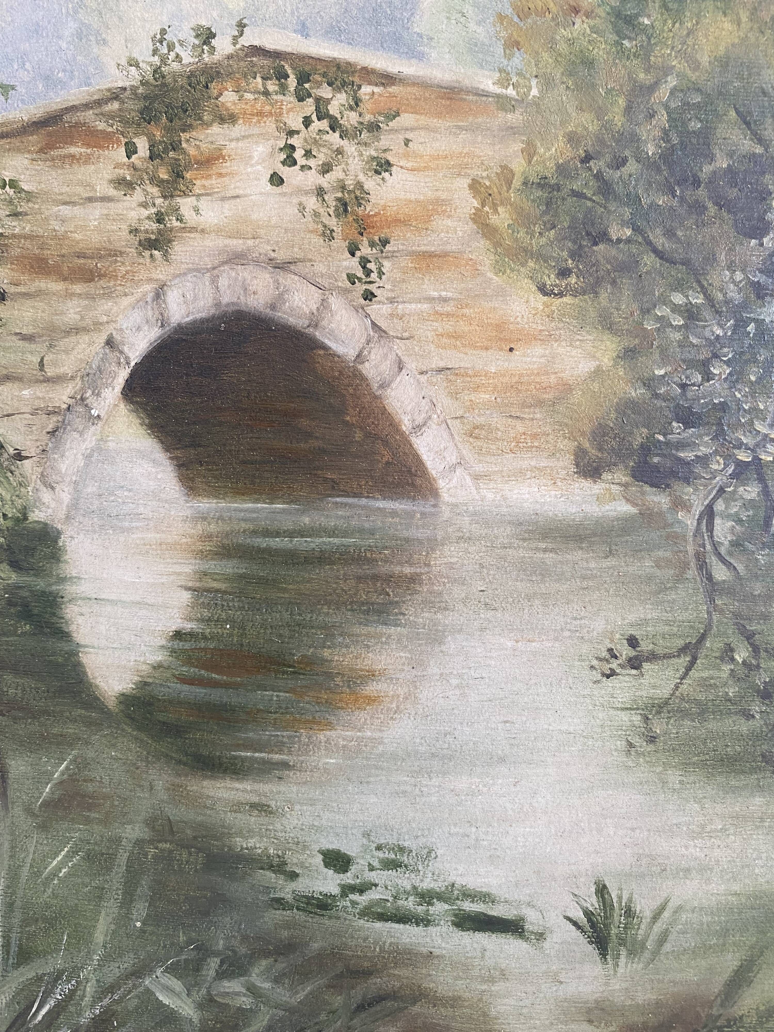 Pair of antique paintings. Romantic landscape diptychs.