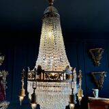 19th Century Louis XVI Style Gilt Bronze Chandelier With Crystal Tassels - H125cm