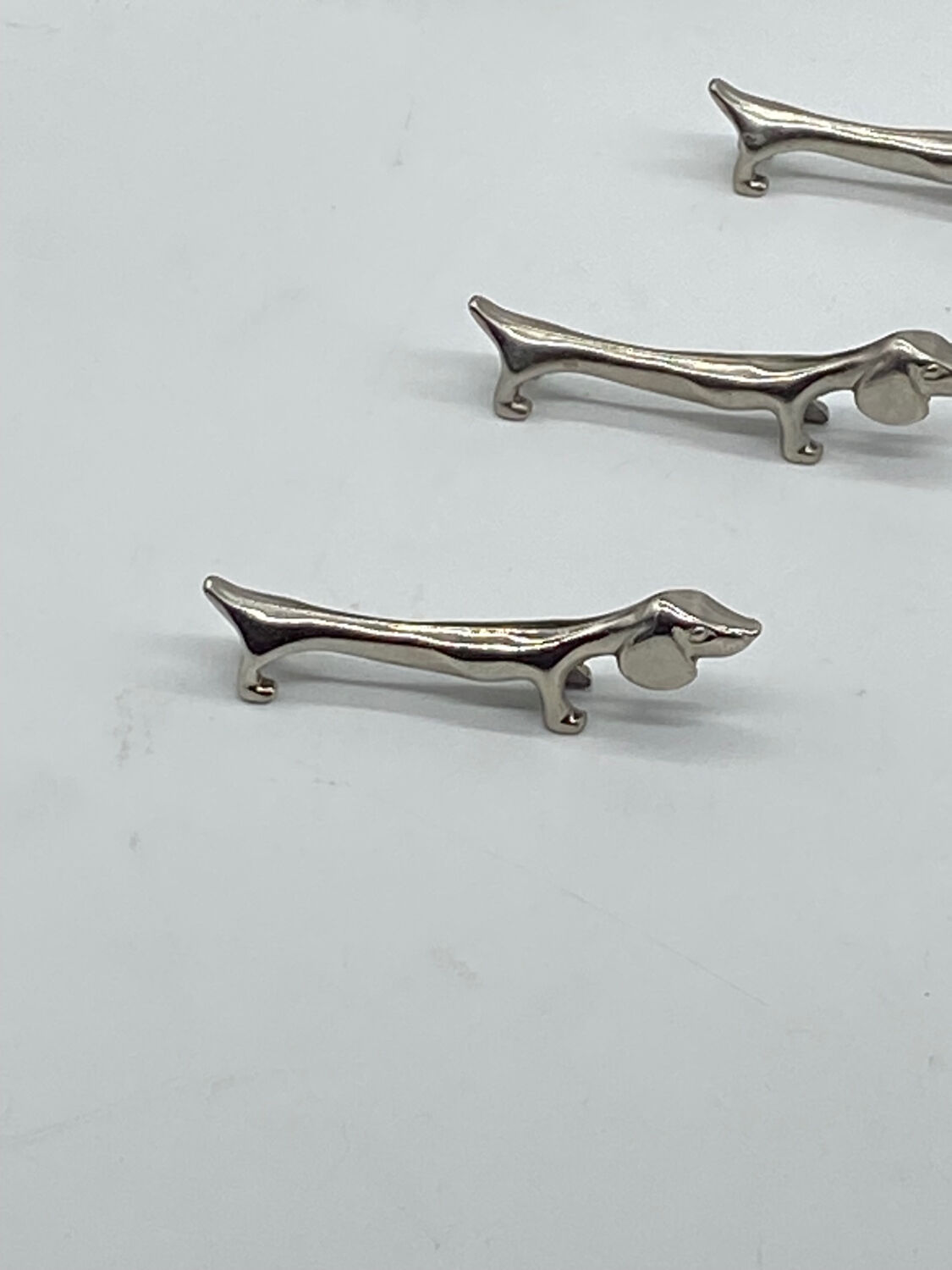 Knife holder, dog/dachshund, silver metal, vintage