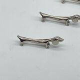 Knife holder, dog/dachshund, silver metal, vintage