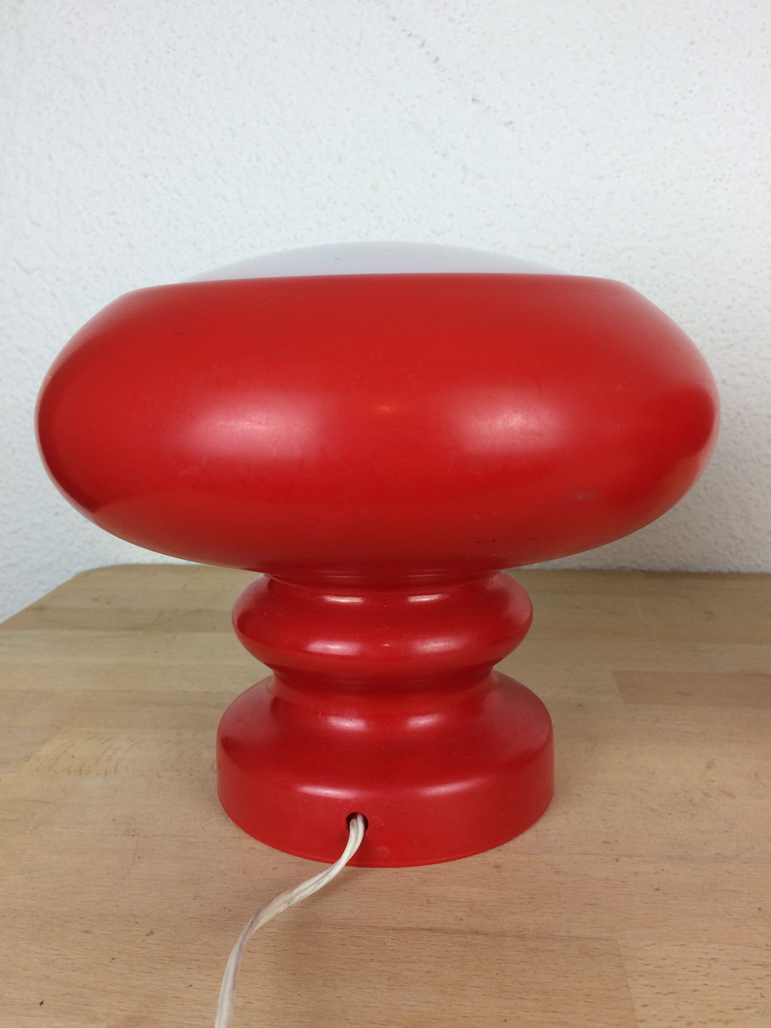 Pair of mushroom lamps red glass space age, 70s