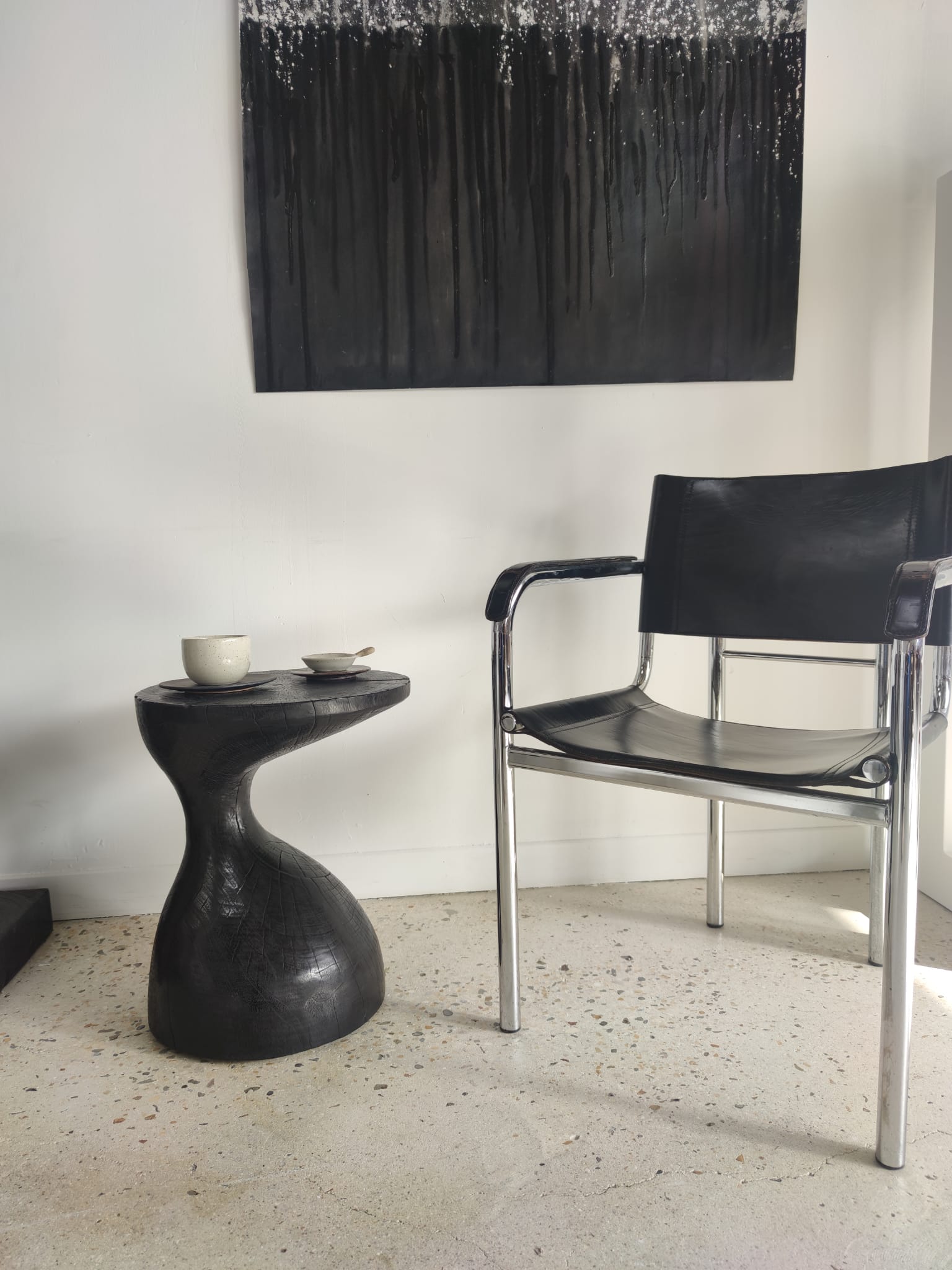 Sofa end in solid wood monoxyl organic shape black color