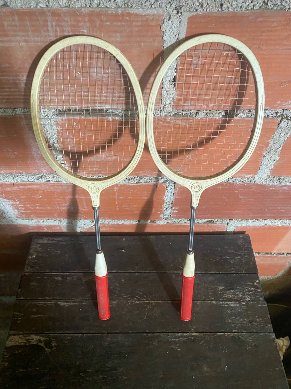 Vintage Badminton Racket Pair GEGE Plastic + Metal Child 70's #