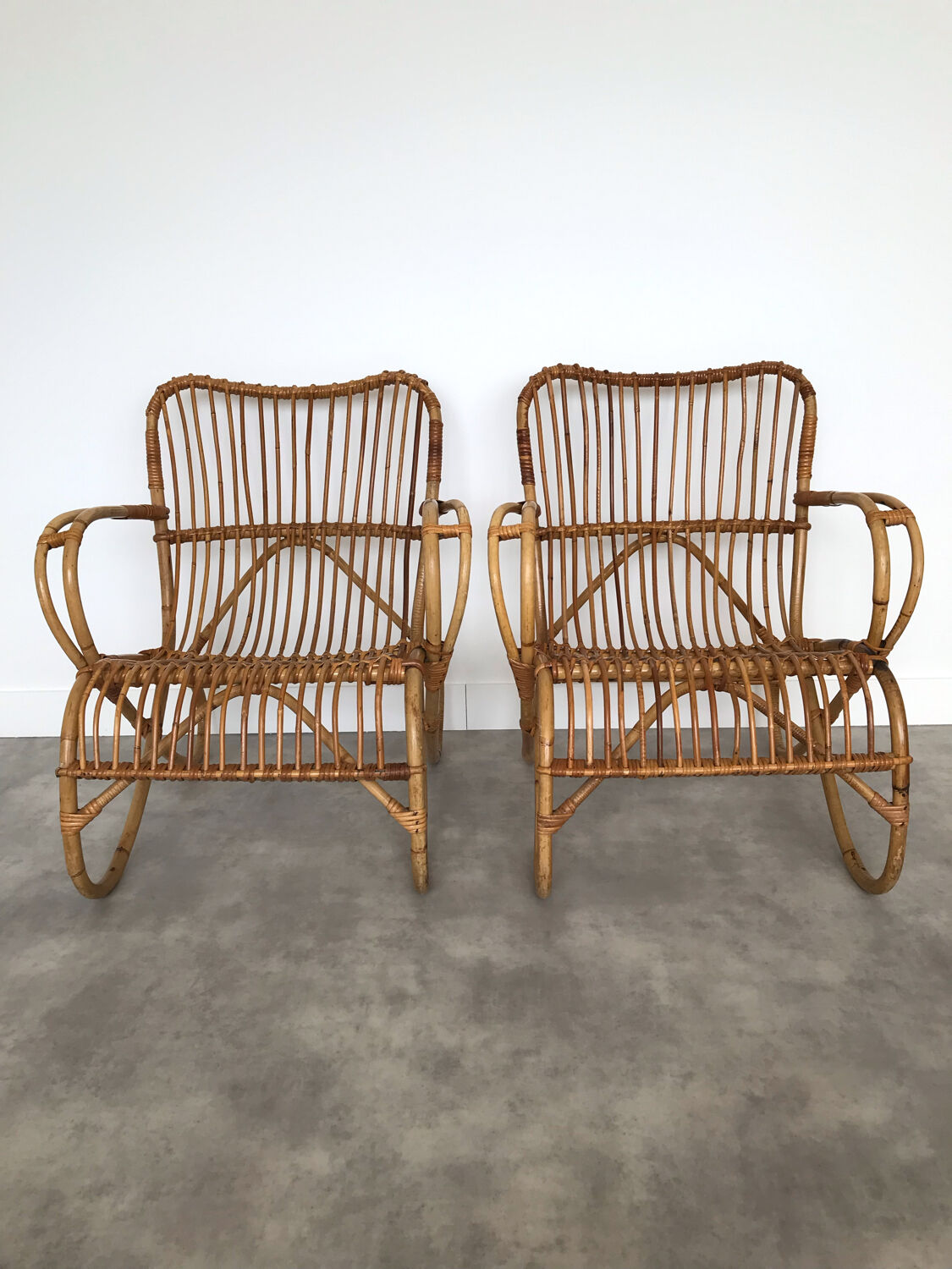 Pair of vintage rattan armchairs