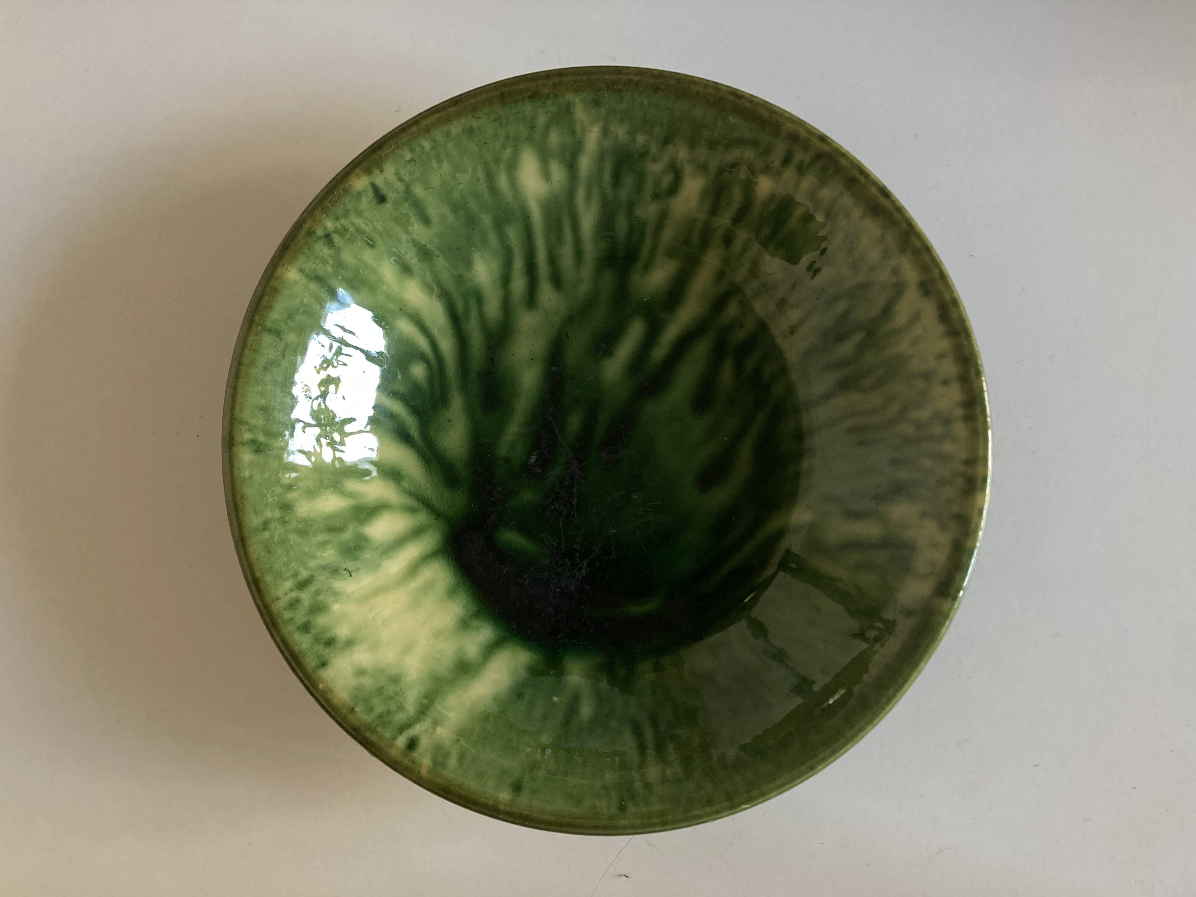 Aegitna hollow dish in green glazed earthenware Vallauris 1960