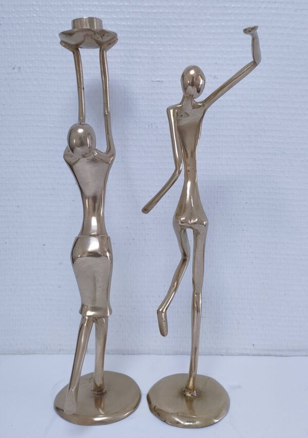 Bougeoir bronze doré et bronze doré sculptural design vintage