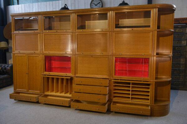 Modular furniture set by Pierre Cruege for Martin Dupuis in light oak, 1960