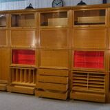 Modular furniture set by Pierre Cruege for Martin Dupuis in light oak, 1960