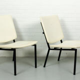 Set of 2 Industrial minimalist black metal tube frame chairs, 1960s
