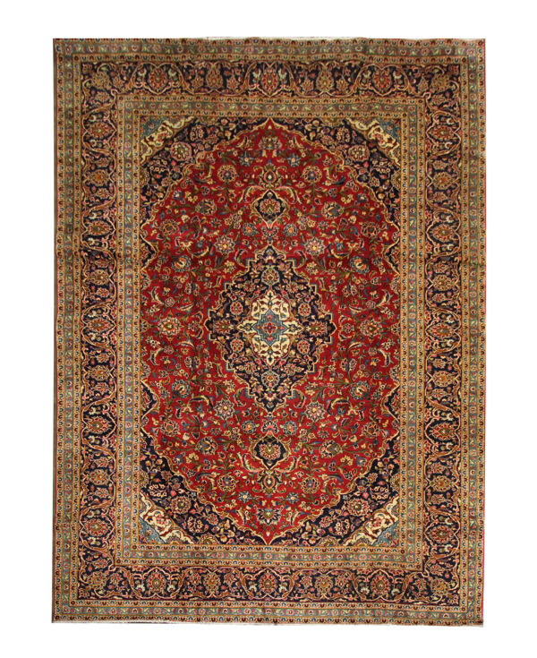tapis persan traditionnel à vendre tapis de zone Kashan en laine rouge tissé à la main - 362x252cm