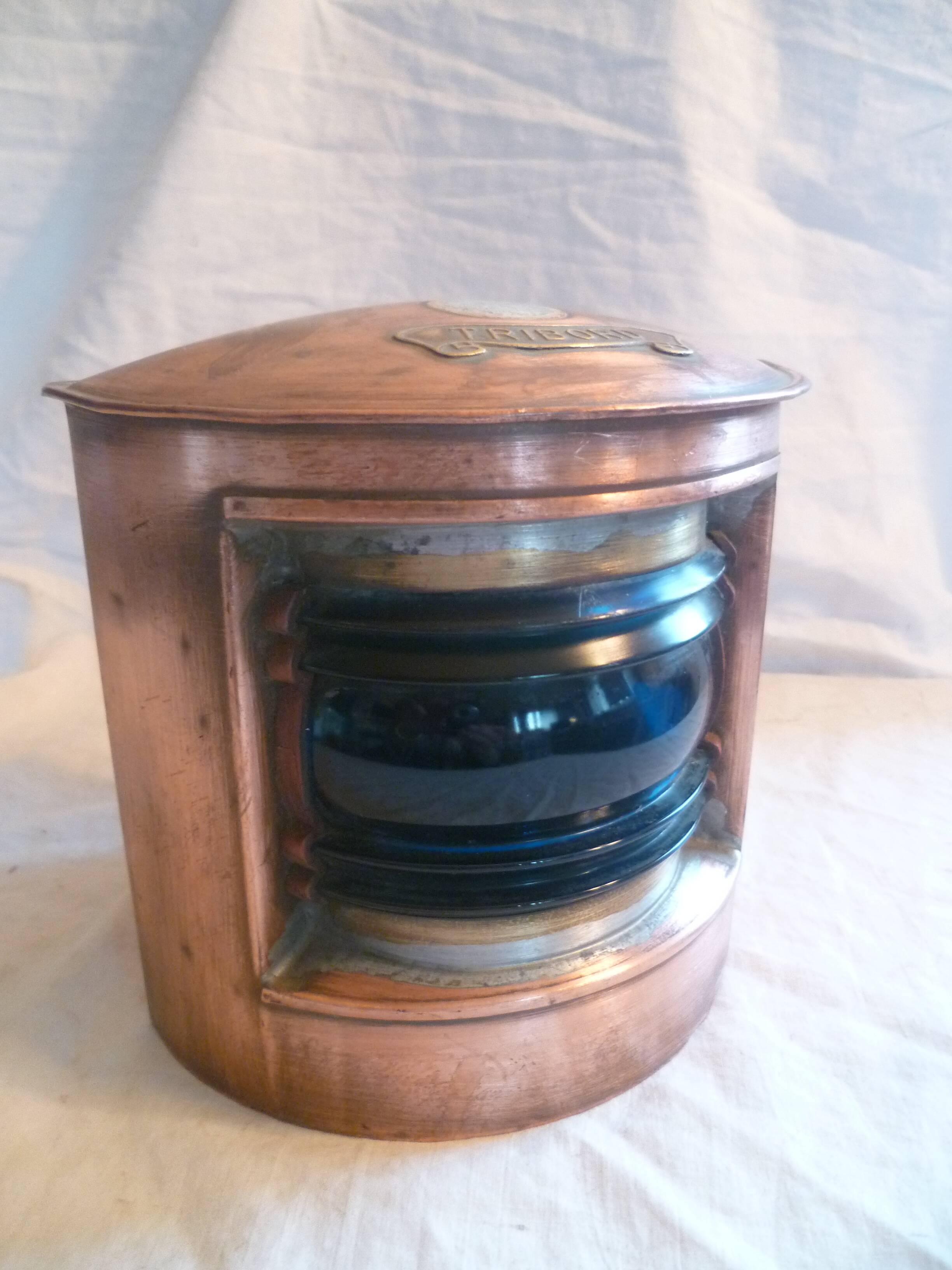 lantern lantern in copper and blue curved glass nautical object