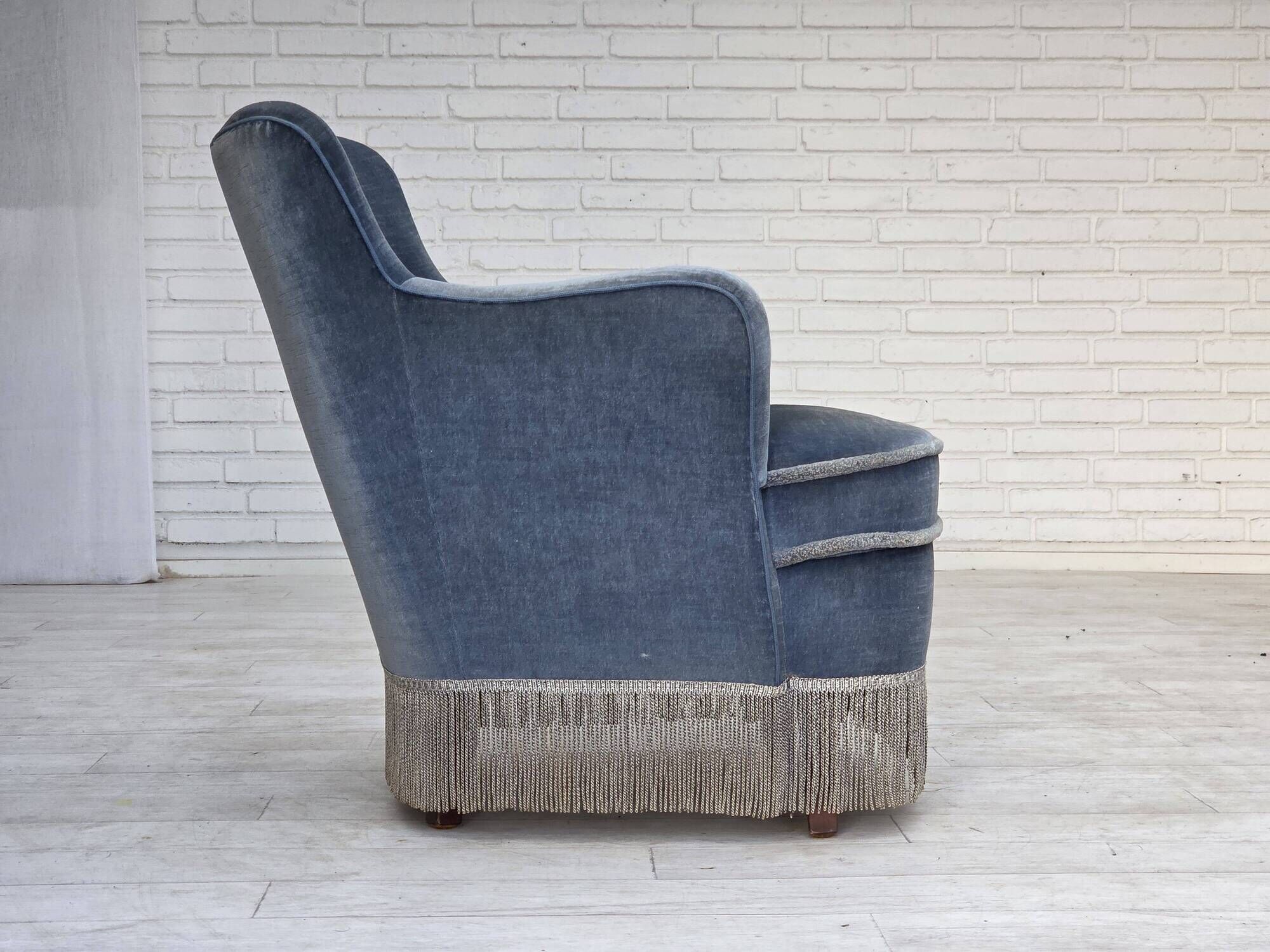 1970s, Danish armchair, furniture velour, beech wood.