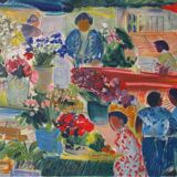 Nancy DELOUIS: The Flower Market, original signed lithograph