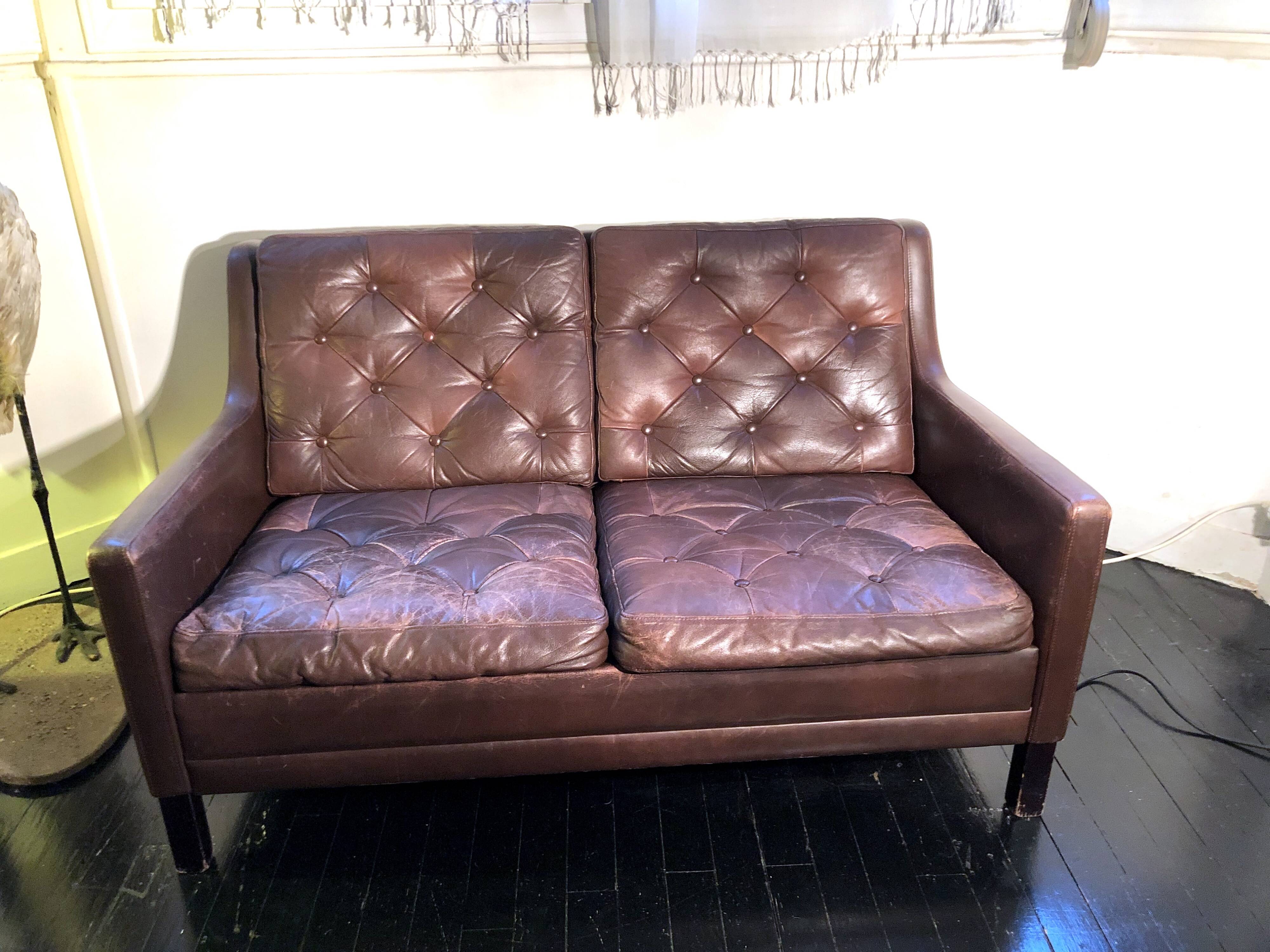 Scandinavian 2-seater leather sofa 1960