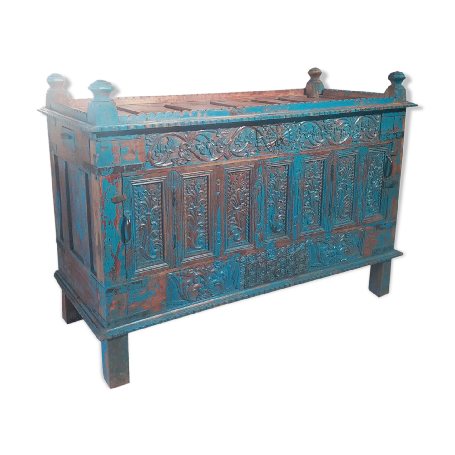Damchaya Chest Blue Original Piece Old Teak with Secrets 150x108x65cm