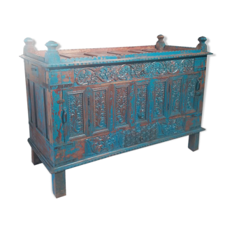 Damchaya Chest Blue Original Piece Old Teak with Secrets 150x108x65cm