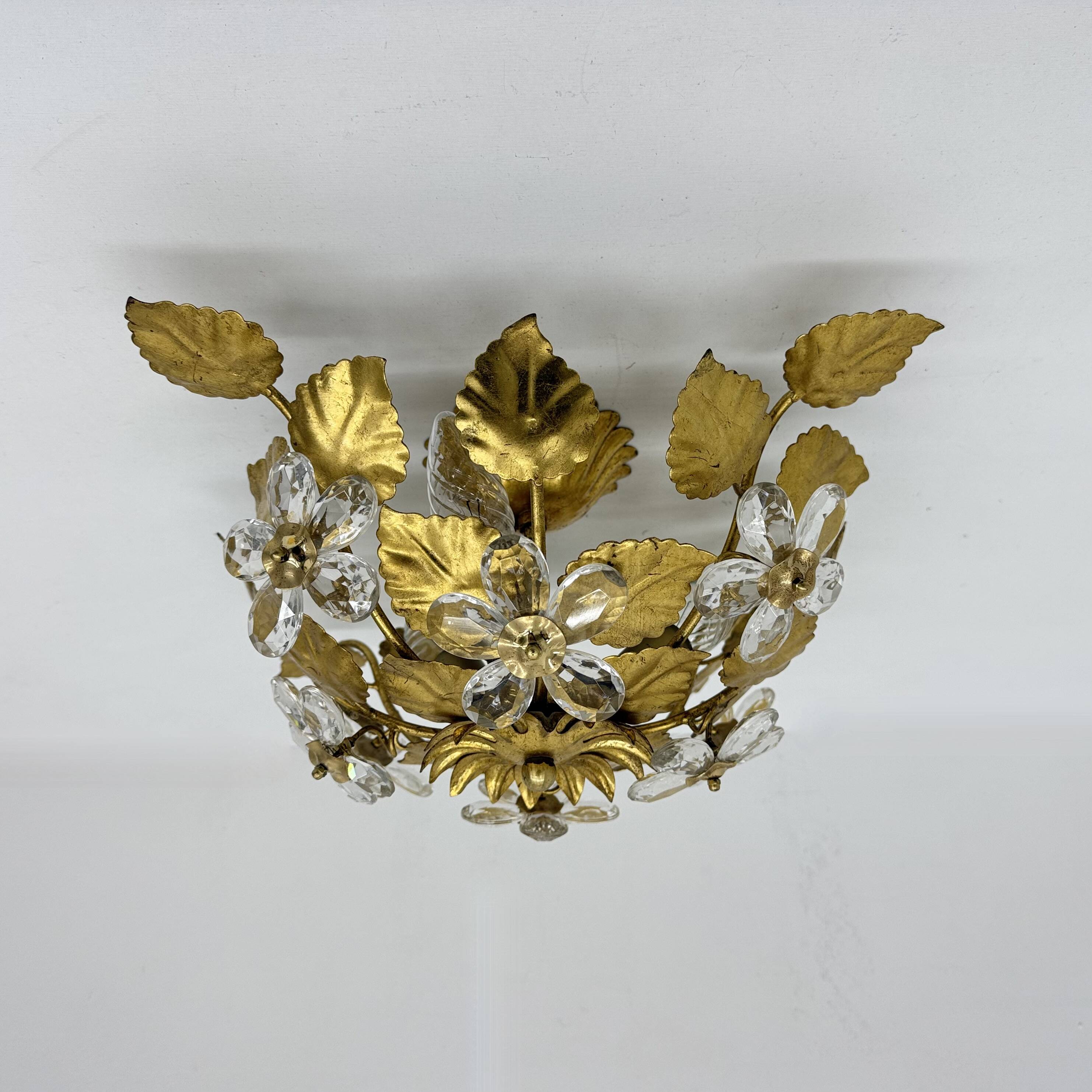 Mid-century design banci style ceiling lamp crystal flower , 1970sMid-centu