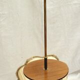Gilded brass floor lamp with lampshade and wooden tablet around the years 50-60 dimension -H-164-