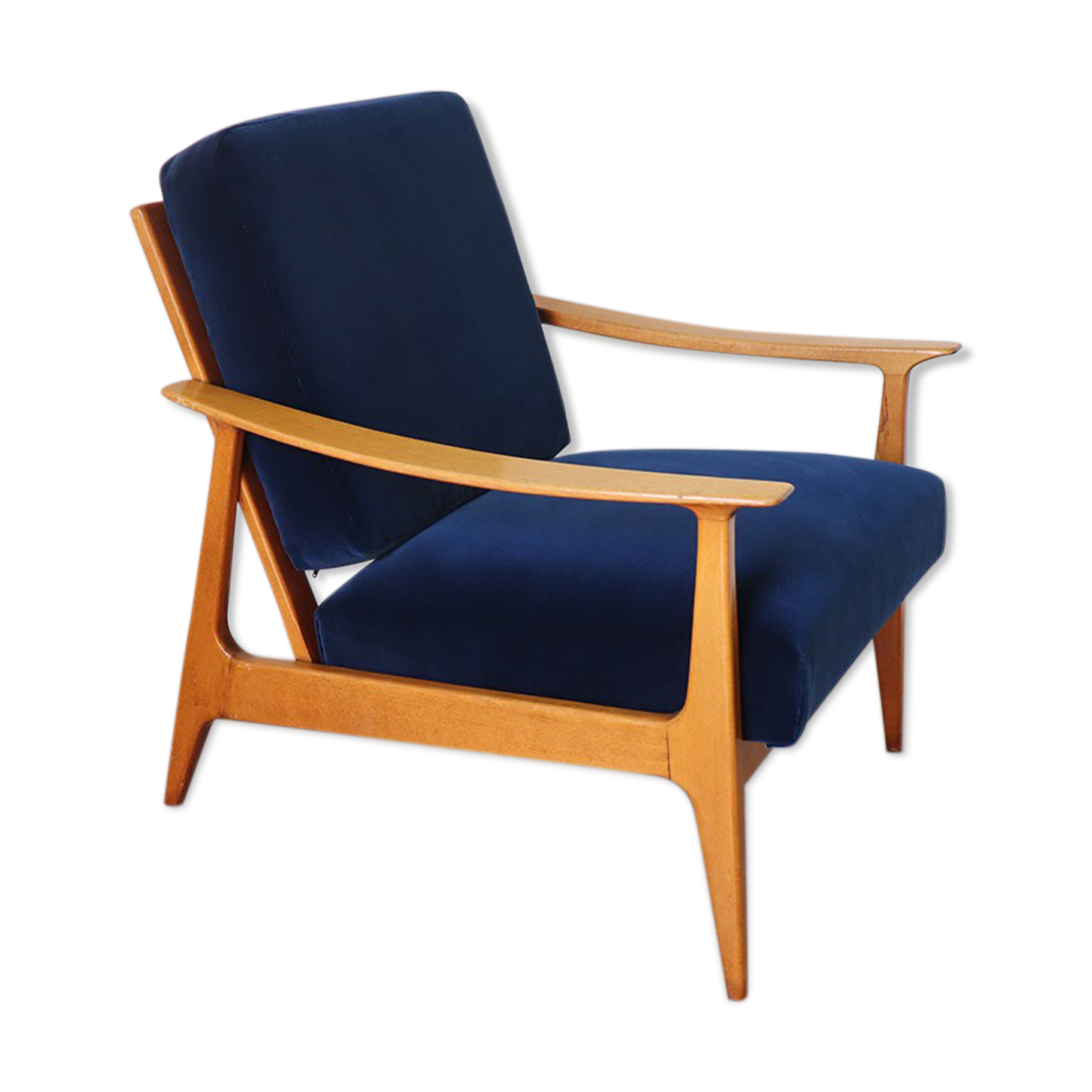 Scandinavian armchair in wood and velvet circa 1960