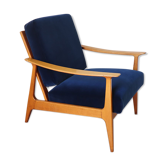 Scandinavian armchair in wood and velvet circa 1960