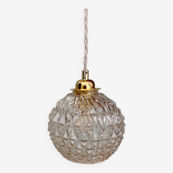 Suspension globe vintage en verre pointe de diamants