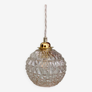 Vintage globe pendant in diamond-tipped glass