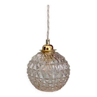 Vintage globe pendant in diamond-tipped glass