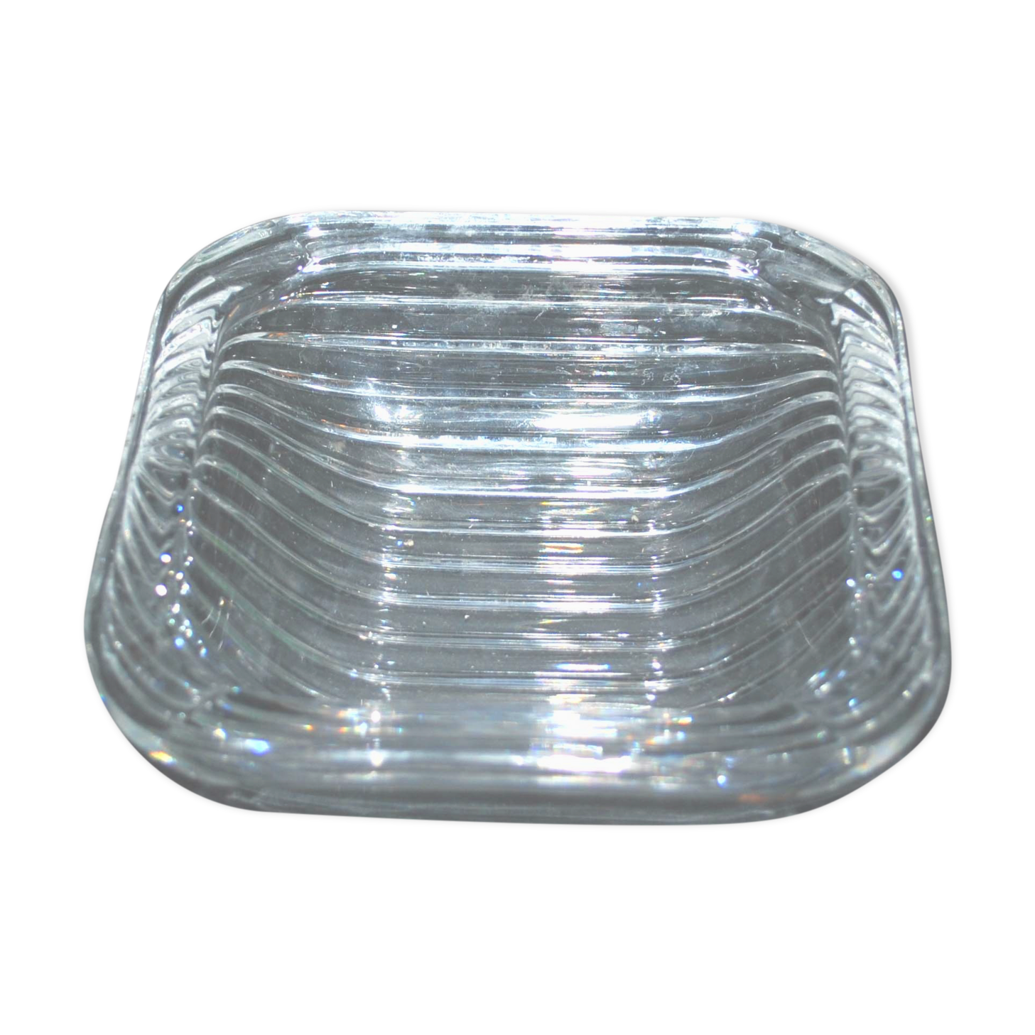 Cendrier vintage en cristal moulé 14 x 4.5cm