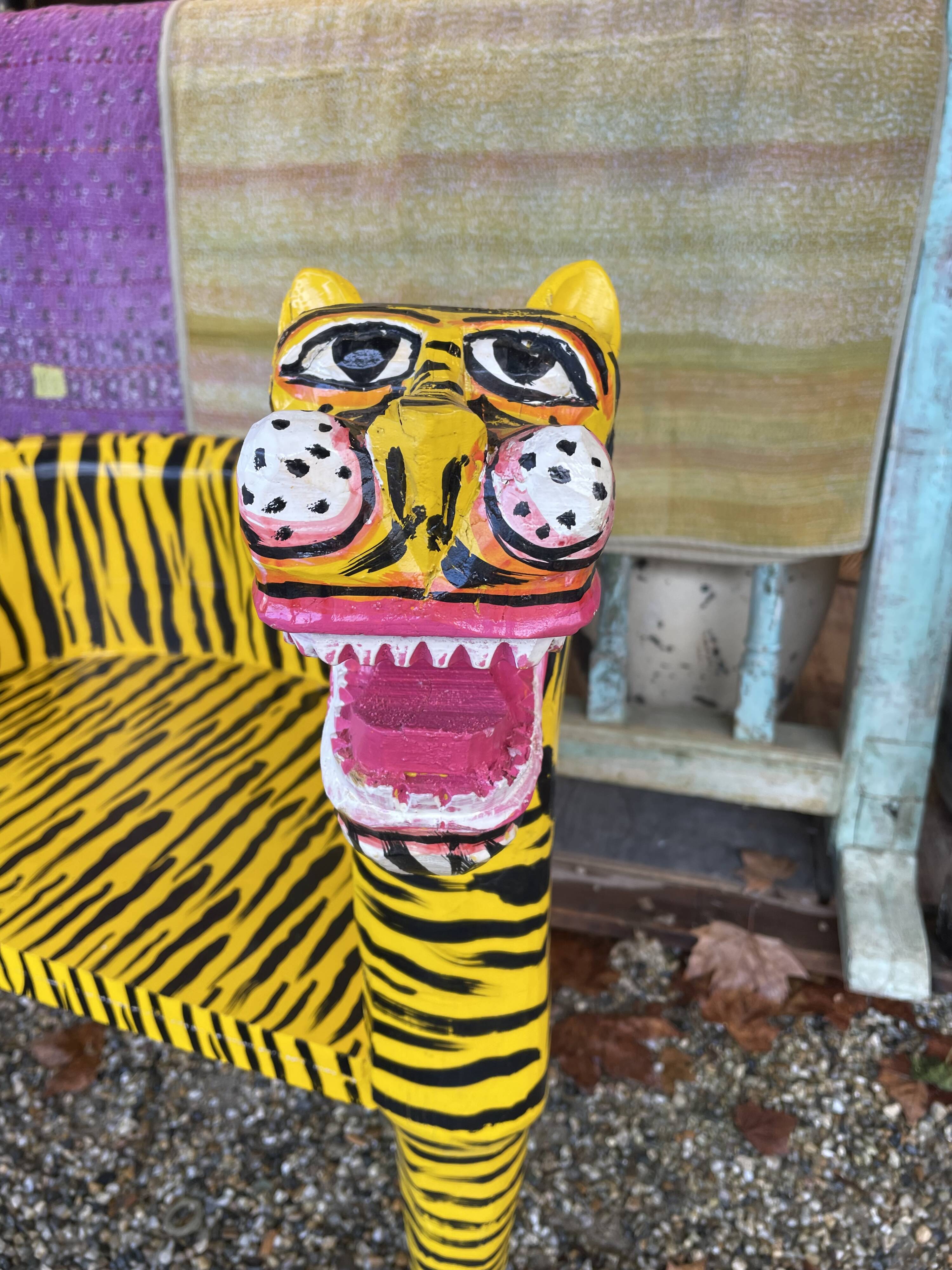 Painted wooden tiger chair